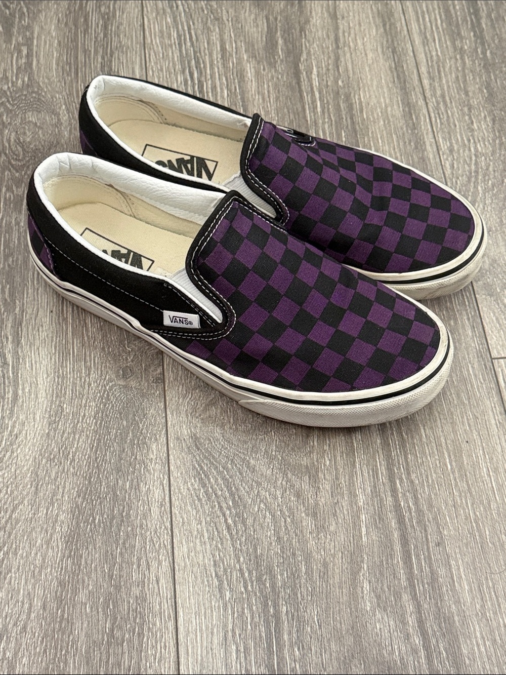 Vans Purple Black Check Classic Slip Ons Women’s 7.5 - Picture 3 of 9